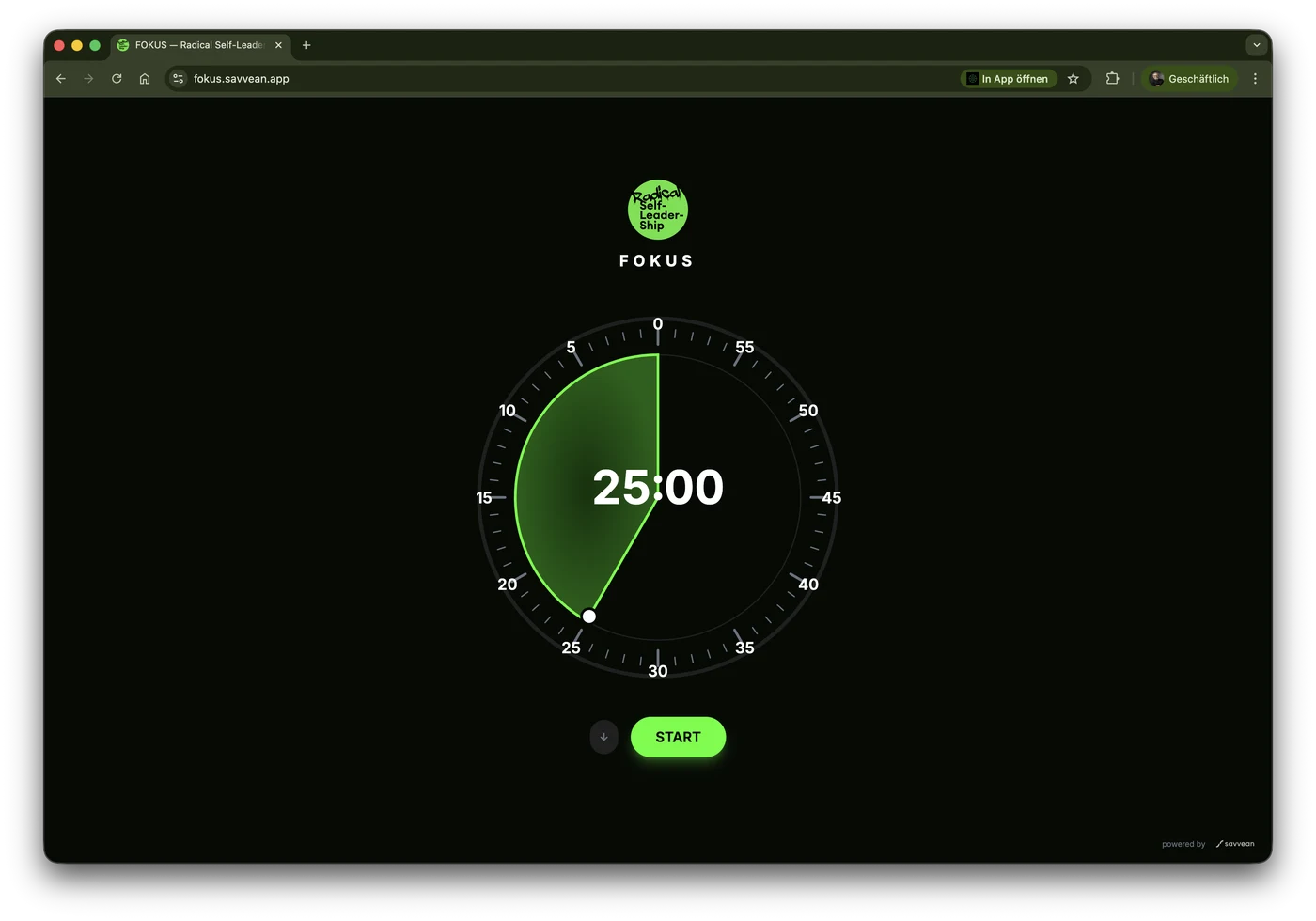 Fokus-App — Digitaler TimeTimer im Radical Self-Leadership Design