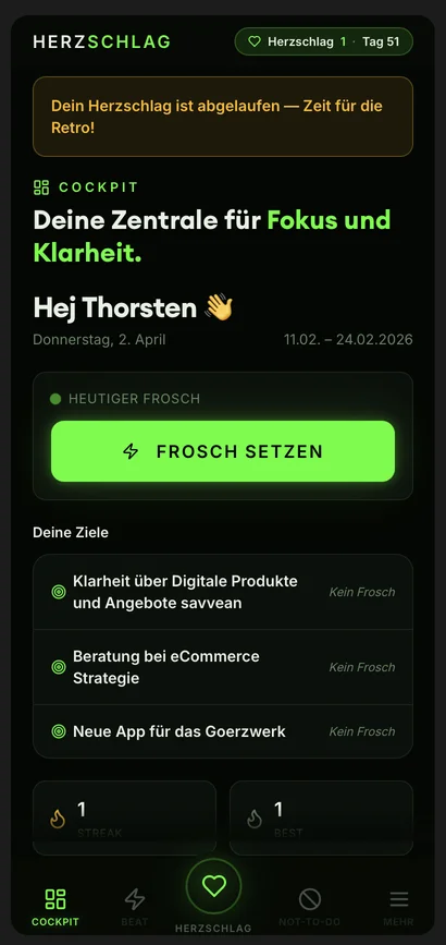 Herzschlag Cockpit — Ziele und Frosch