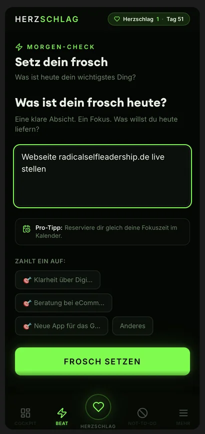 Morgen-Check — Frosch setzen